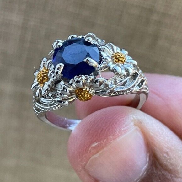 Women Rings Fashion Faux Blue Stone Silver/Gold Tone Fancy Jewelry Rings Size 10 - Picture 2 of 12